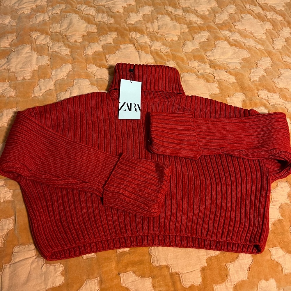 Red cropped turtleneck